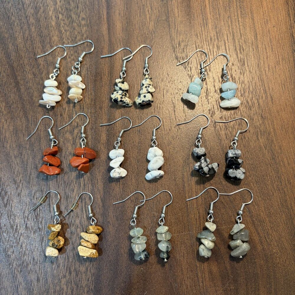 9 Pairs of Handmade Crystal Chip Earrings